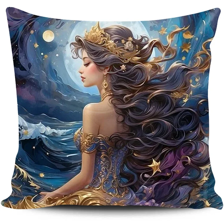 Cross Stitch Pillow - fantasy starry night girl (45*45cm) gbfke