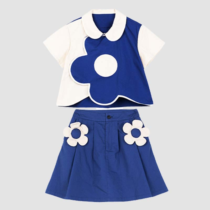 Blossom Pattern Design Colorblock T-Shirt Skirt Two Pieces