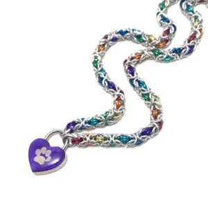 pornhint Pornhint LGBTQ Pride Rainbow Submissive Day Collar with Holographic Paw Print Heart Lock