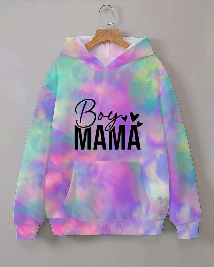 Boy Mama Ombre Print Long Sleeve Hoodie With Pocket