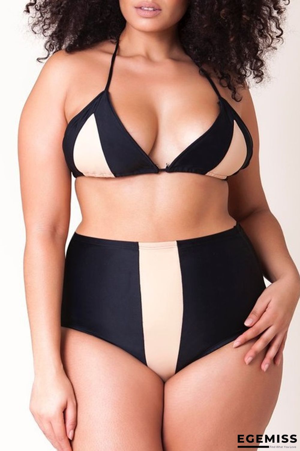 Bikini Sexy Plus Size Colorblock Black Swimsuit EGEMISS