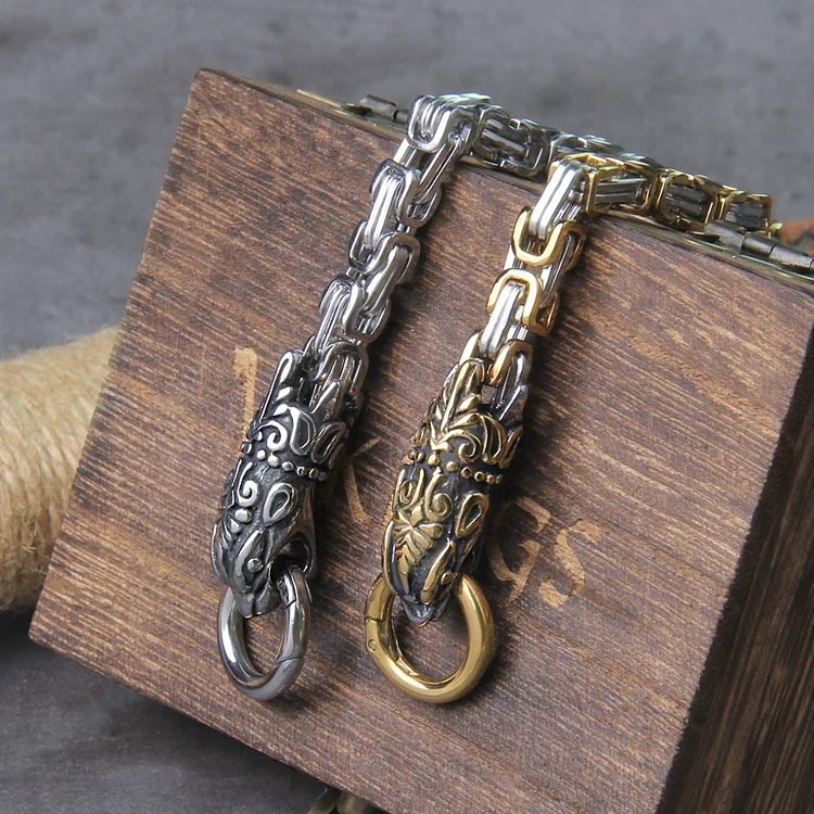 Viking Double Snake Head Stainless Steel Bracelet
