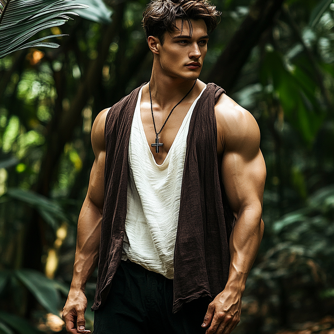 Stylish V-Neck Tank Top with Draped Design for Men-inspireuse