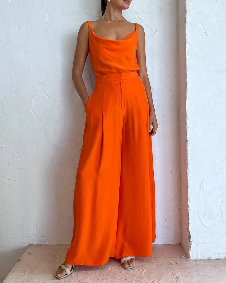 Suspender Casual Solid Color Jumpsuit