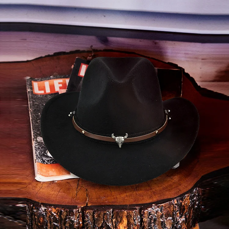 Comstylish Men's Western Ethnic Denim Leather Bull Hat