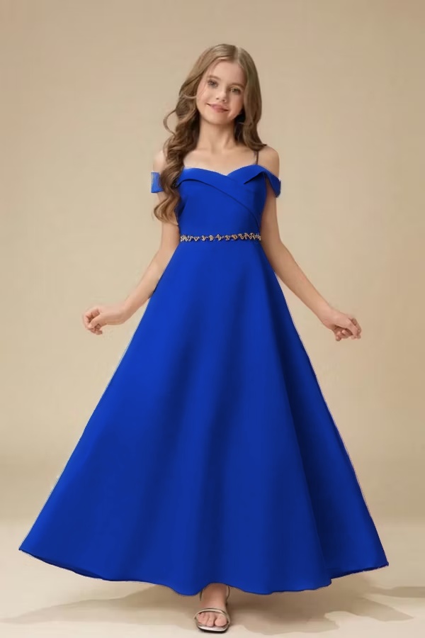 Daisda Spaghetti Straps Sleeveless Off Shoulder A Line Junior Bridesmaid Dress