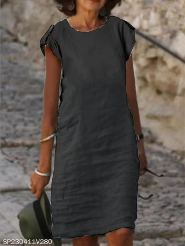 Women's Solid Color V-Neck Short Sleeve Maxi Dress