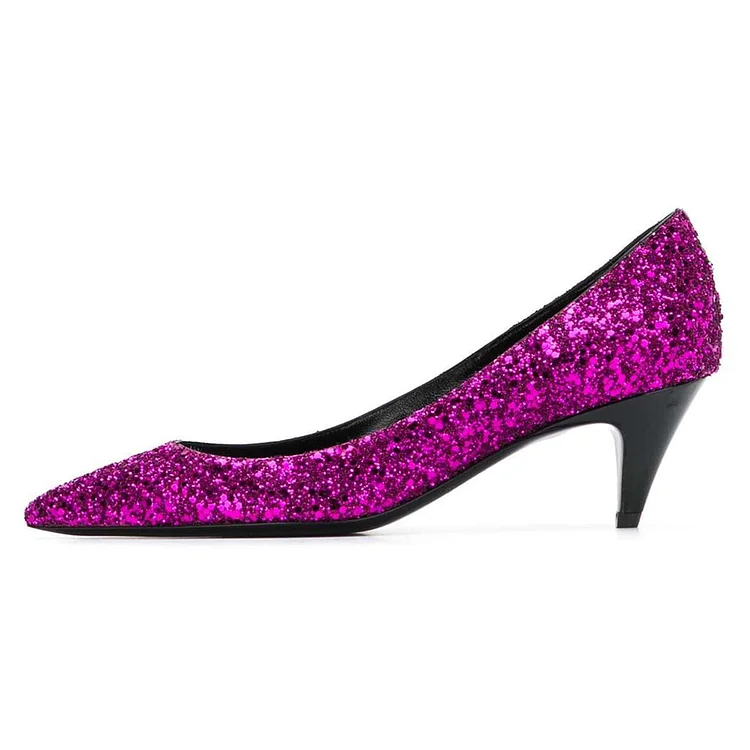 Orchid Pointed Toe Glitter Shoes Cone Heels Low-cut Upper Pumps |FSJ Shoes