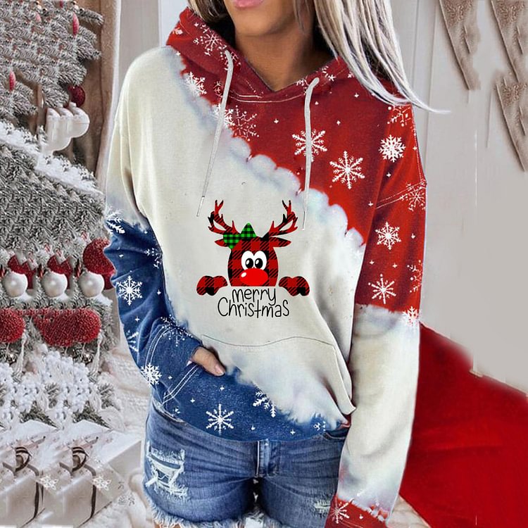 Christmas Print Casual Hooded Sweatshirt