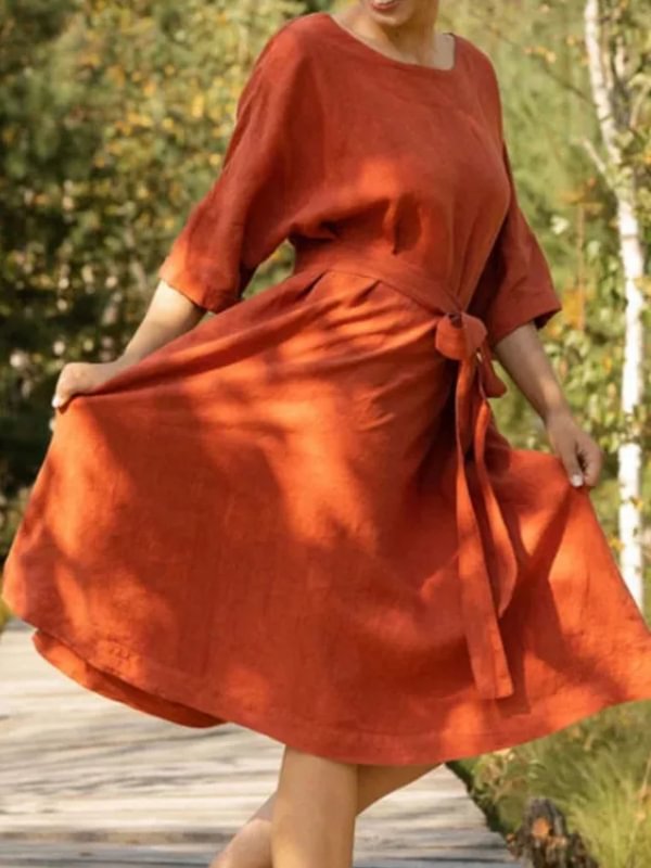 Vintage Tie-Up Loose Fit Midi Dress