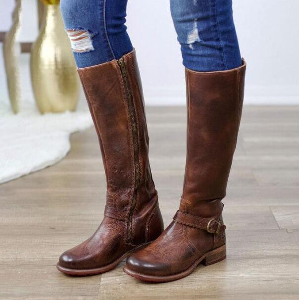 VCSHOES Long Zipper Leather Boots