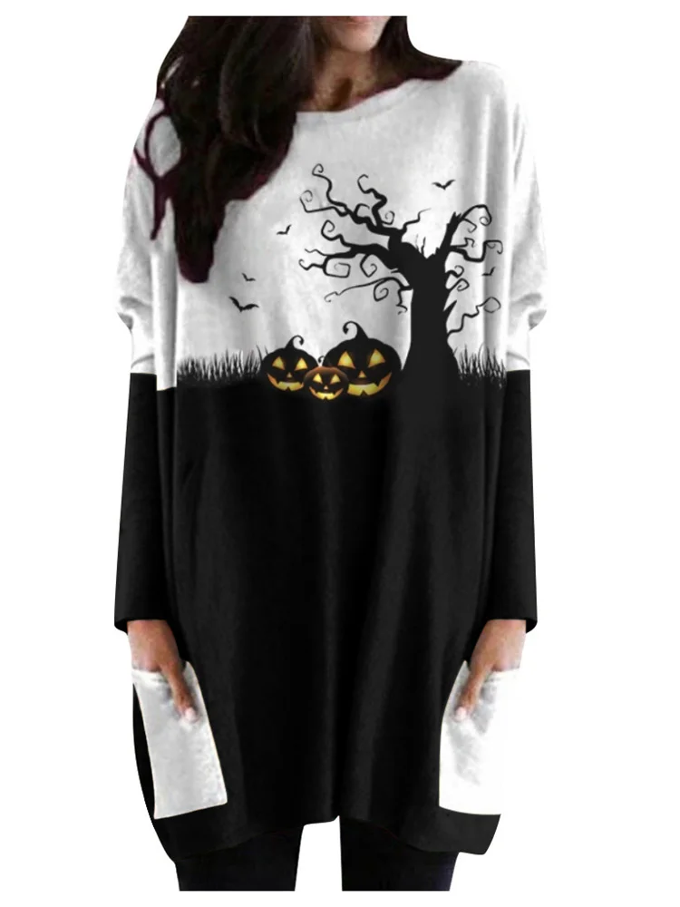 Halloween Pumpkin Splice Loose T Shirt