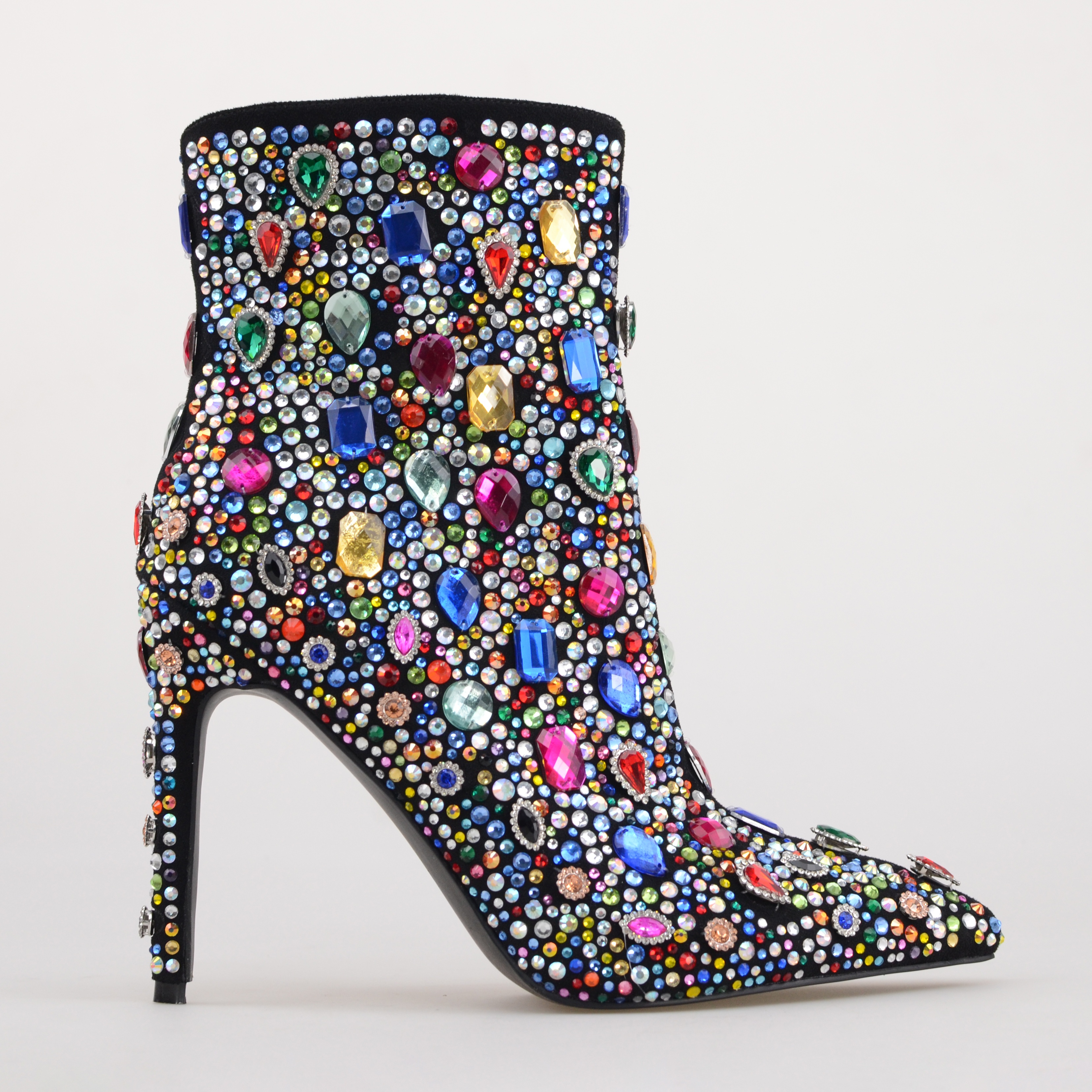 TAAFO Diamond-encrusted Jewelry Stiletto Heel Womens Shoes Rhinestones Rainbow Colors Ankle Boots High Heel B