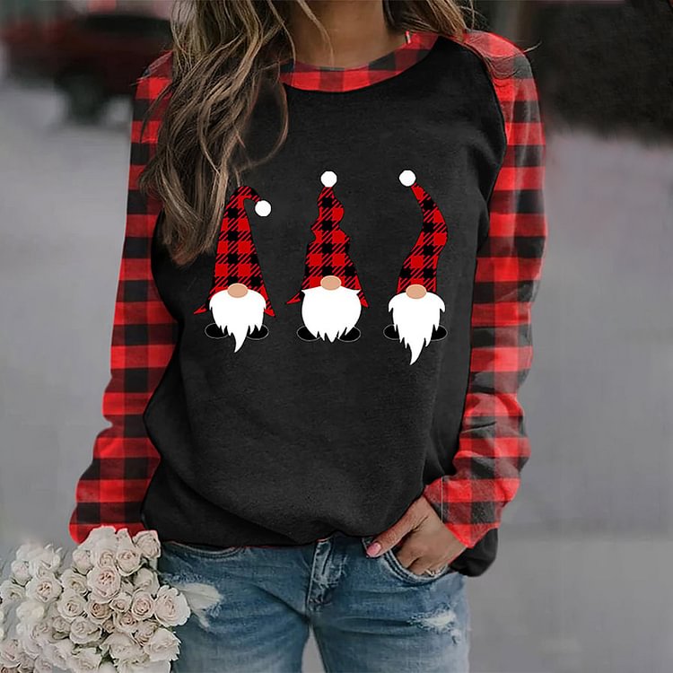 Comstylish Women's Christmas Gnome Print Sweatshirt
