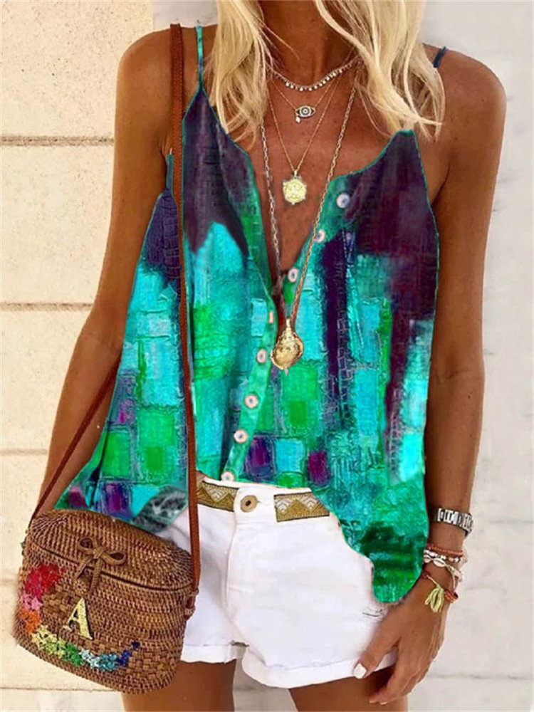 Abstract Oil Painting Buttonthrough Cami Top