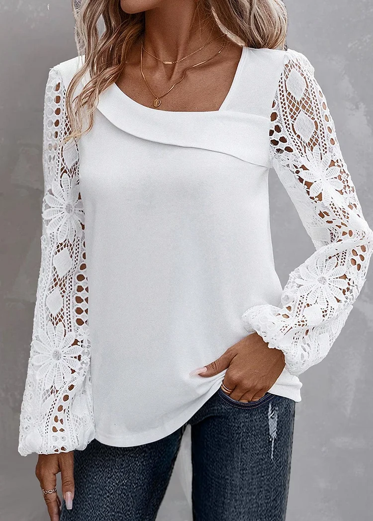 Elegant Hollow Lace Long Sleeve Top