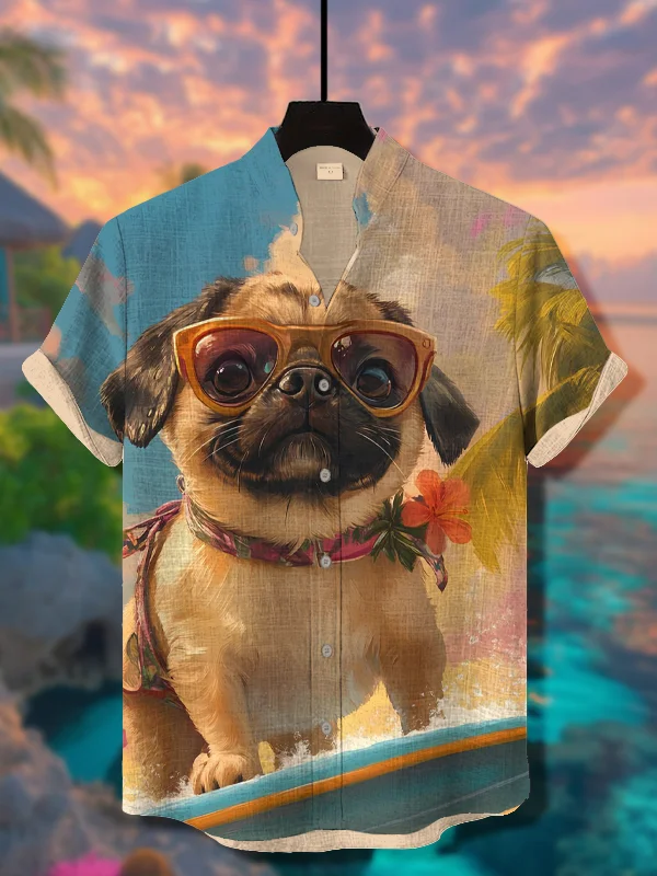 Men's Dog Surfing Art Print Casual Shirt