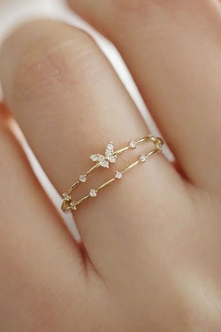 Butterfly Tiered Rhinestone Fashion Alloy Ring