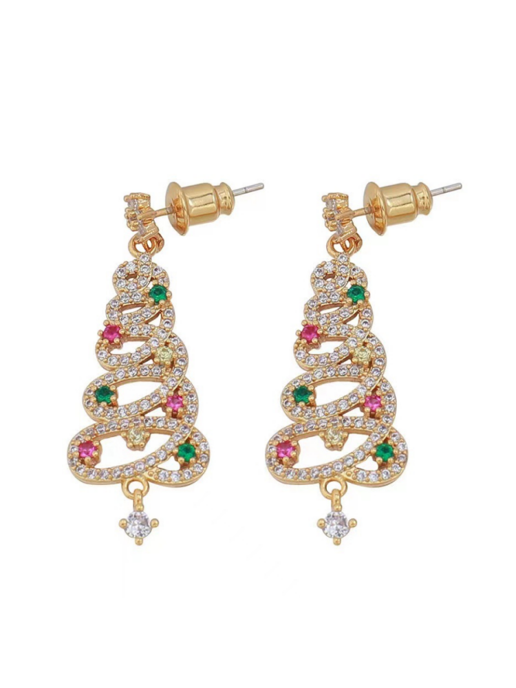VChics Colorful Zirconia Micro Set Christmas Tree Earrings
