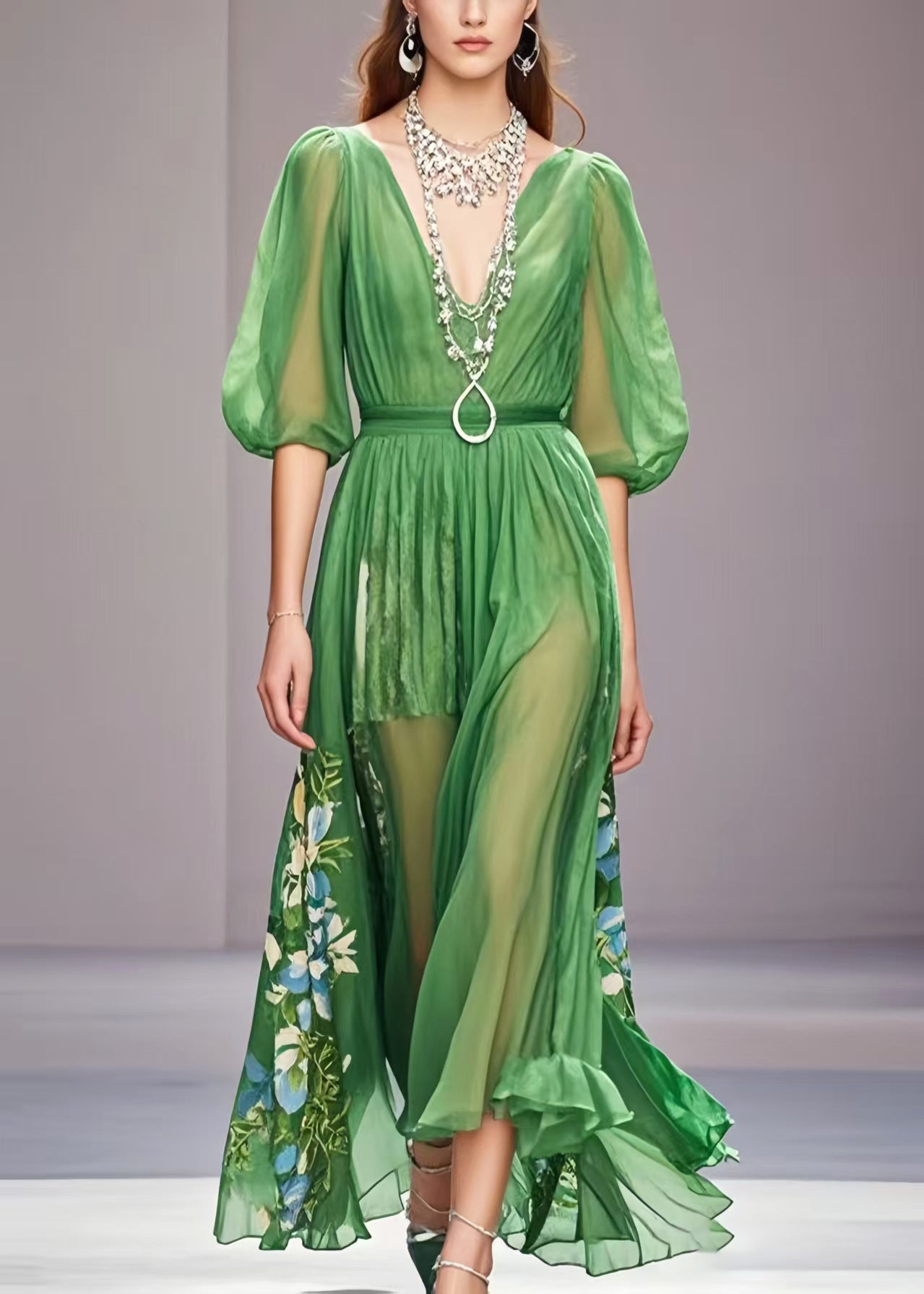 ORCHID/GREEN STRIPE PUFF SLEEVE POLO DRESS