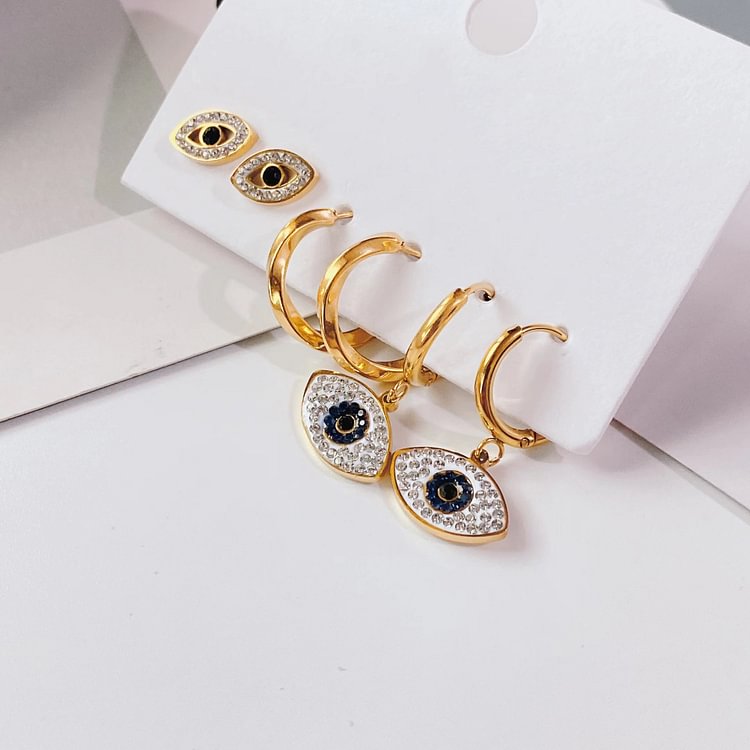Micro Diamond Zircon Eye Shape Titanium Earrings Set