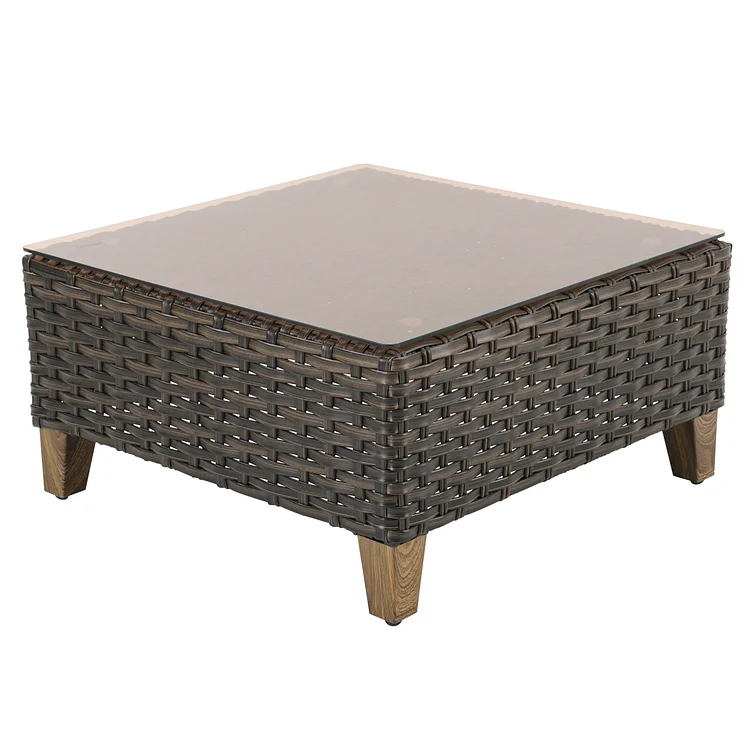 GRAND PATIO Outdoor Coffee Table Rattan Patio Side Table Wicker Patio Table Furniture Conversation Set with Glass Top