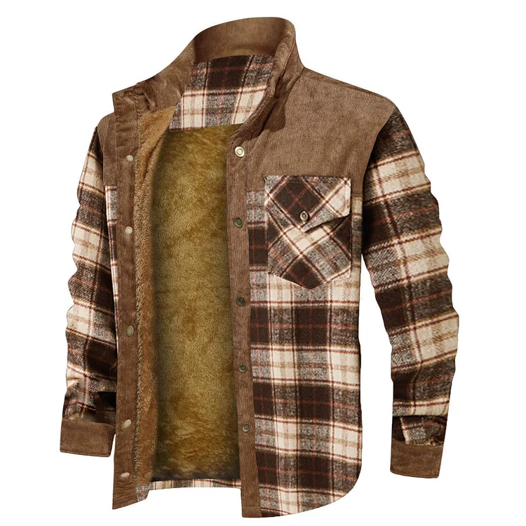 Men's Retro Checkered Stitching Warmth Stand-up Collar Wanderer Jacket