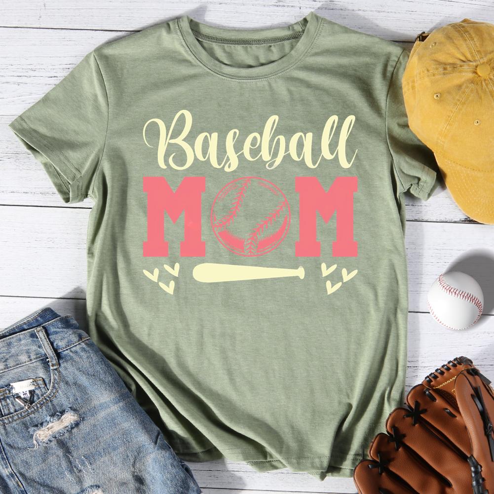 Baseball Mom Round Neck T-shirt-0025501-Guru-buzz
