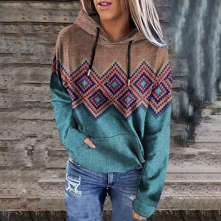 Vefave Fellman Island Sweater Geometric Print Hoodie