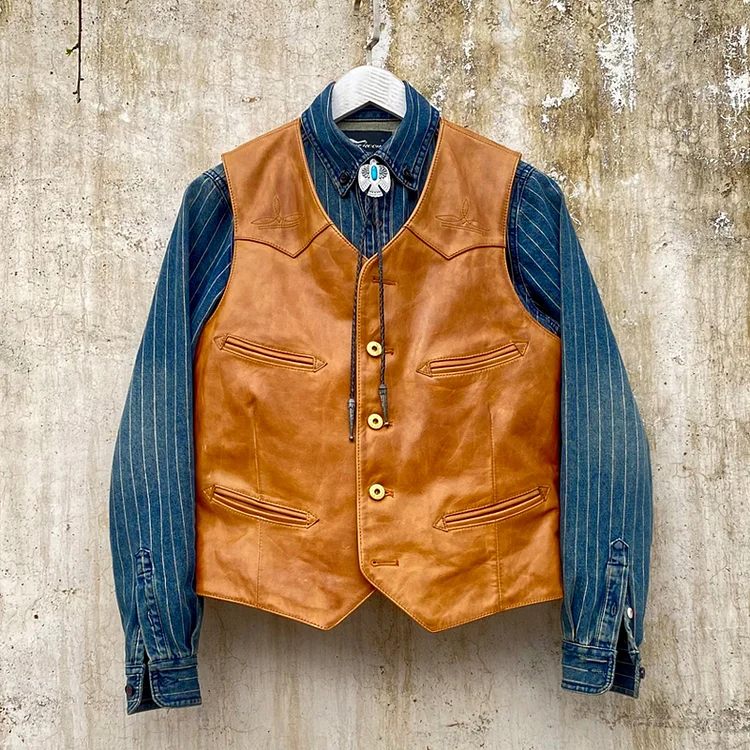 TIMSMEN American Retro Western Cowboy Style Leather Waistcoats