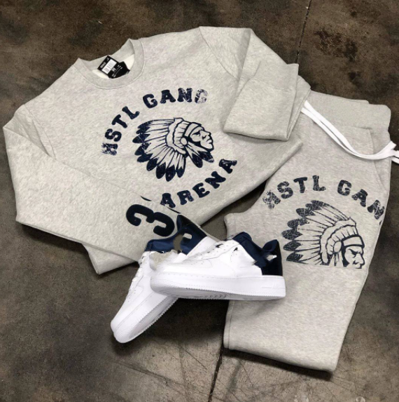 Simple grey hustle gang printed fashion sweater set