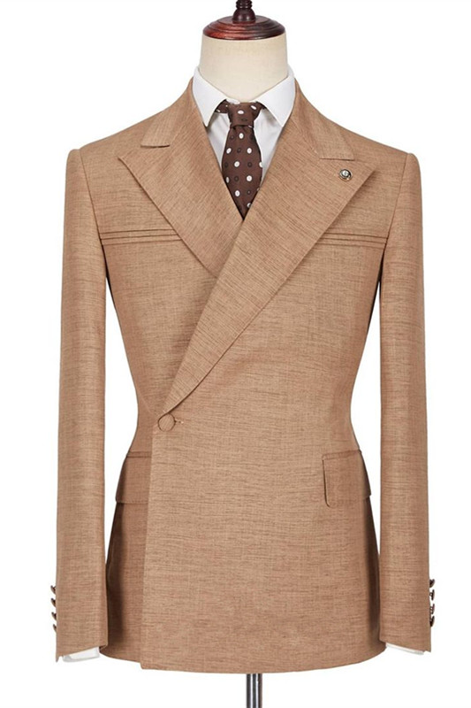 Dresseswow New In Brown Peaked Lapel Prince Suits For Prom With Ruffles