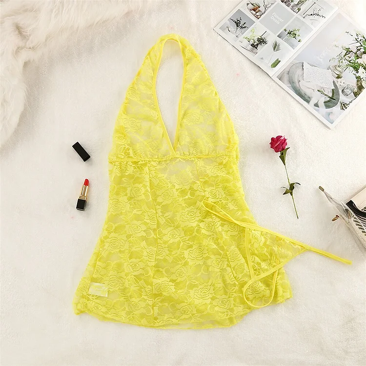 Lace Open Back Halter Lingerie Set