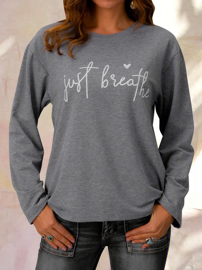 Letter Casual Long Sleeve Cotton-Blend Shirts & Tops Zaesvini
