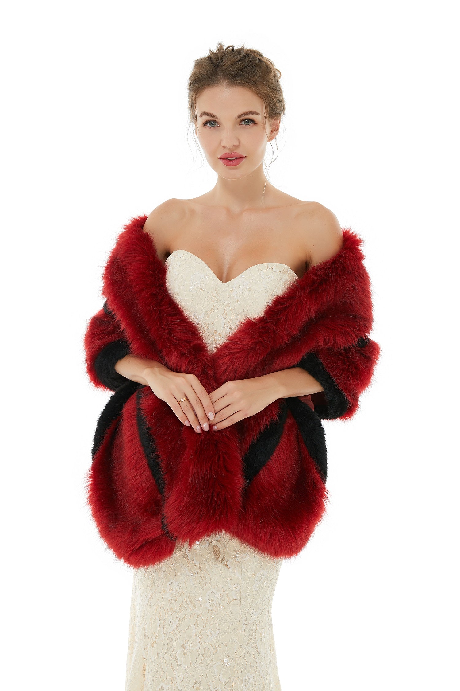 Dresseswow Burgundy Winter Faux Fur Wrap for Weddings