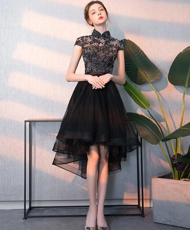 Black Tulle Lace Short Prom Dress, Black Homecoming Dress