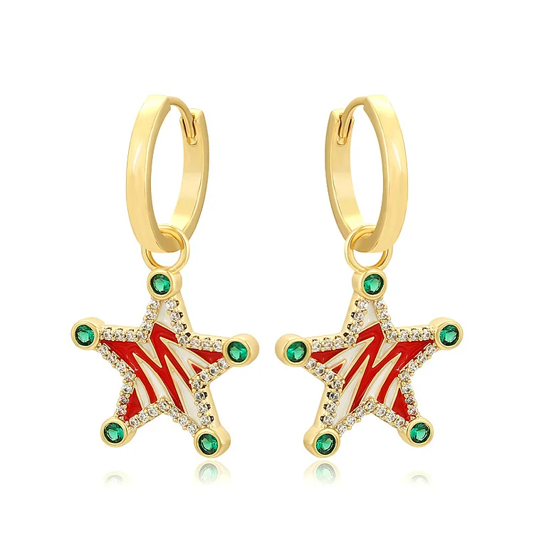 Pentagram Colorful Enamel Drip Christmas Earrings