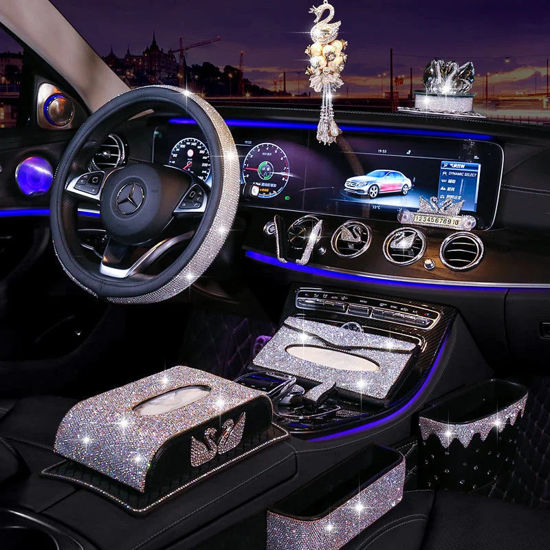 Car Interior with Diamond Swan Ornaments - Blingbling!