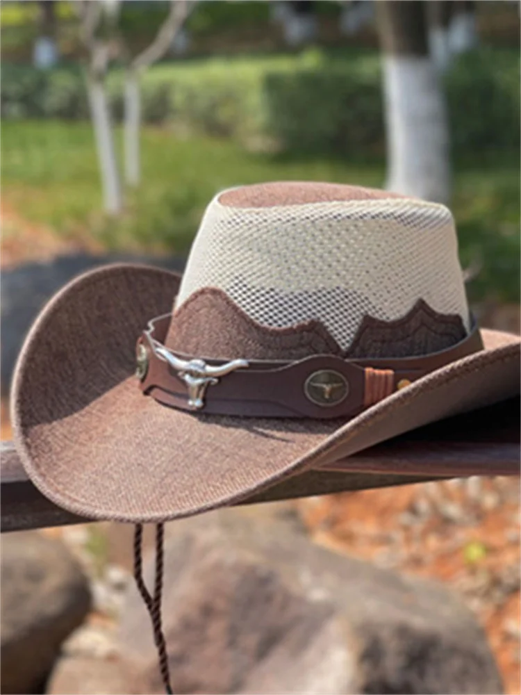 Western Bull Skull Breathable Patchwork Cowboy Hat