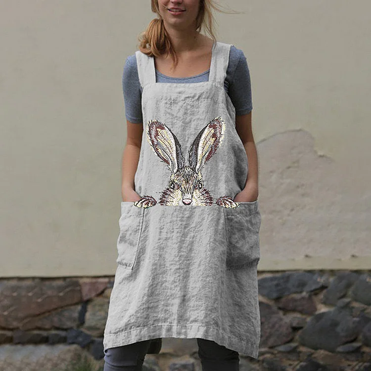VChics Women'S Funny Bunny And Radish Print Apron Dress
