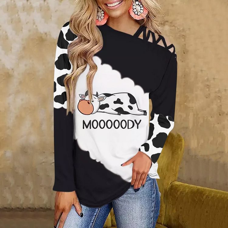 VChics Vintage Cow Print Mooooody Cutout T-Shirt