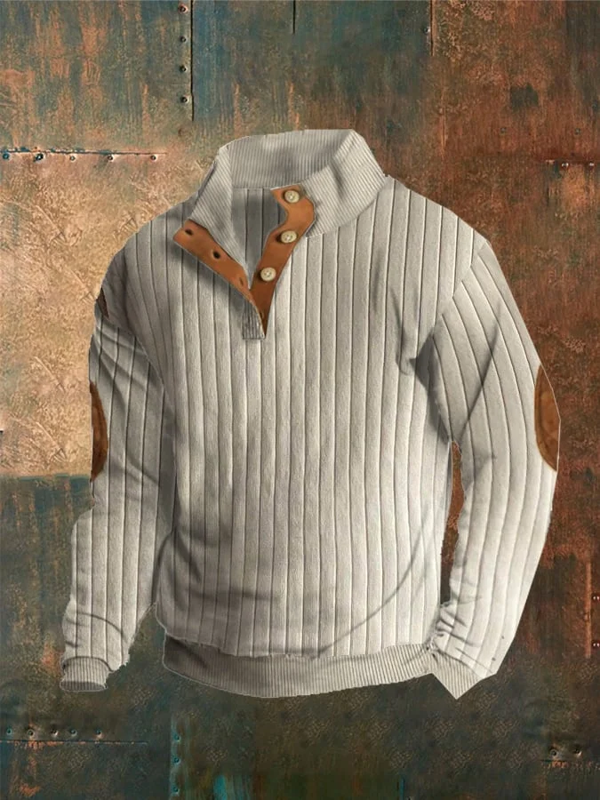 Men'S Stripe Print Button Casual Sweatshirt