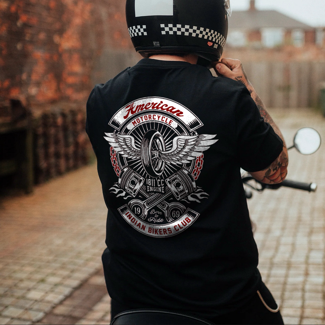American Motorcycle Engine Indian Bikers Club Printed Men's T-shirt - Devcarry