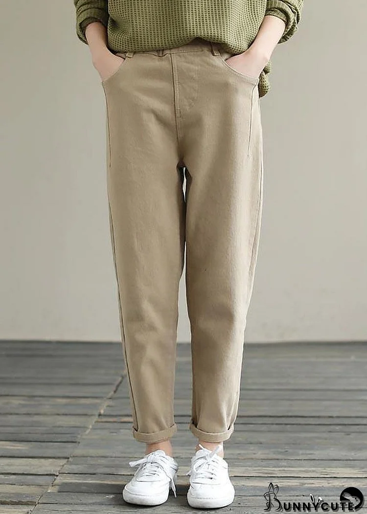 Unique Spring Chothes Plus Size Clothing Khaki Elastic Waist Jeans