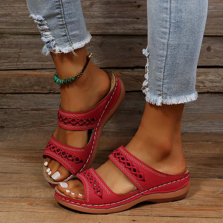 Stitching Retro Wedge Cosy Hole Embroidered Sandals VangoghDress