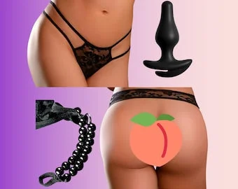 pornhint Pornhint Bottomless thong with anal plug made of silicone and double pearl chain, discreet anal stimulation, silicone butt plug panties underwear