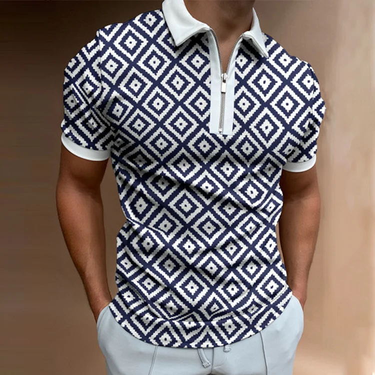 Fashion casual rhombus geometric print  shirt