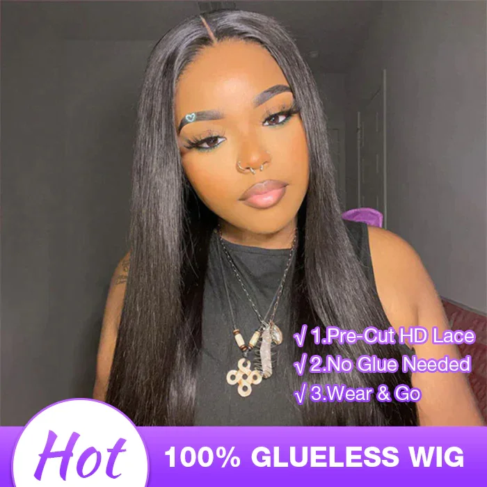 HD Lace Front Human Hair Wig Black Women Straight 13x4 No Glue Wig Human Hair Pre-Plucked