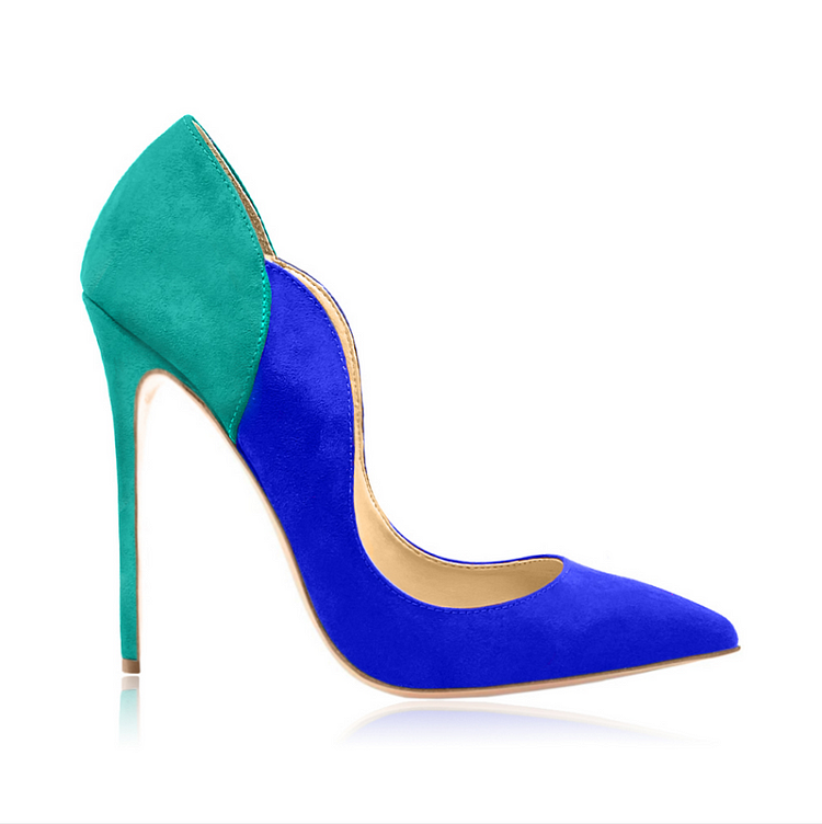 Custom Made Blue and Teal Two Tone Vegan Suede Pumps |FSJ Shoes