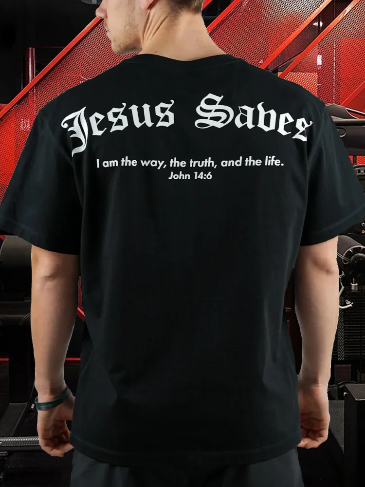 Comstylish Jesus Saves GYM Oversized Print T-shirt